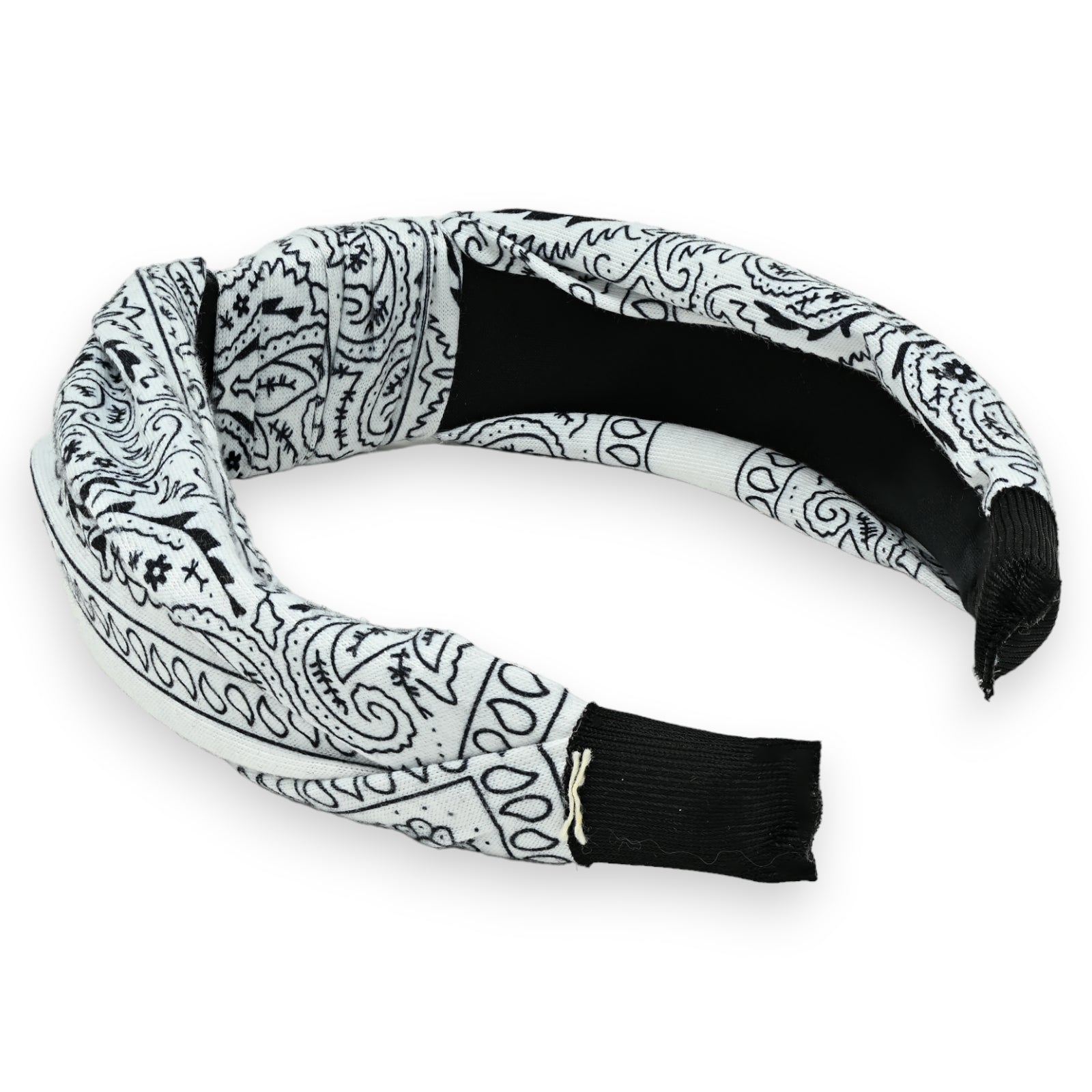 Weißes Stirnband mit schwarzem Paisley-Muster, breiter Stoff, elastisch, modisches Haaraccessoire für Damen
