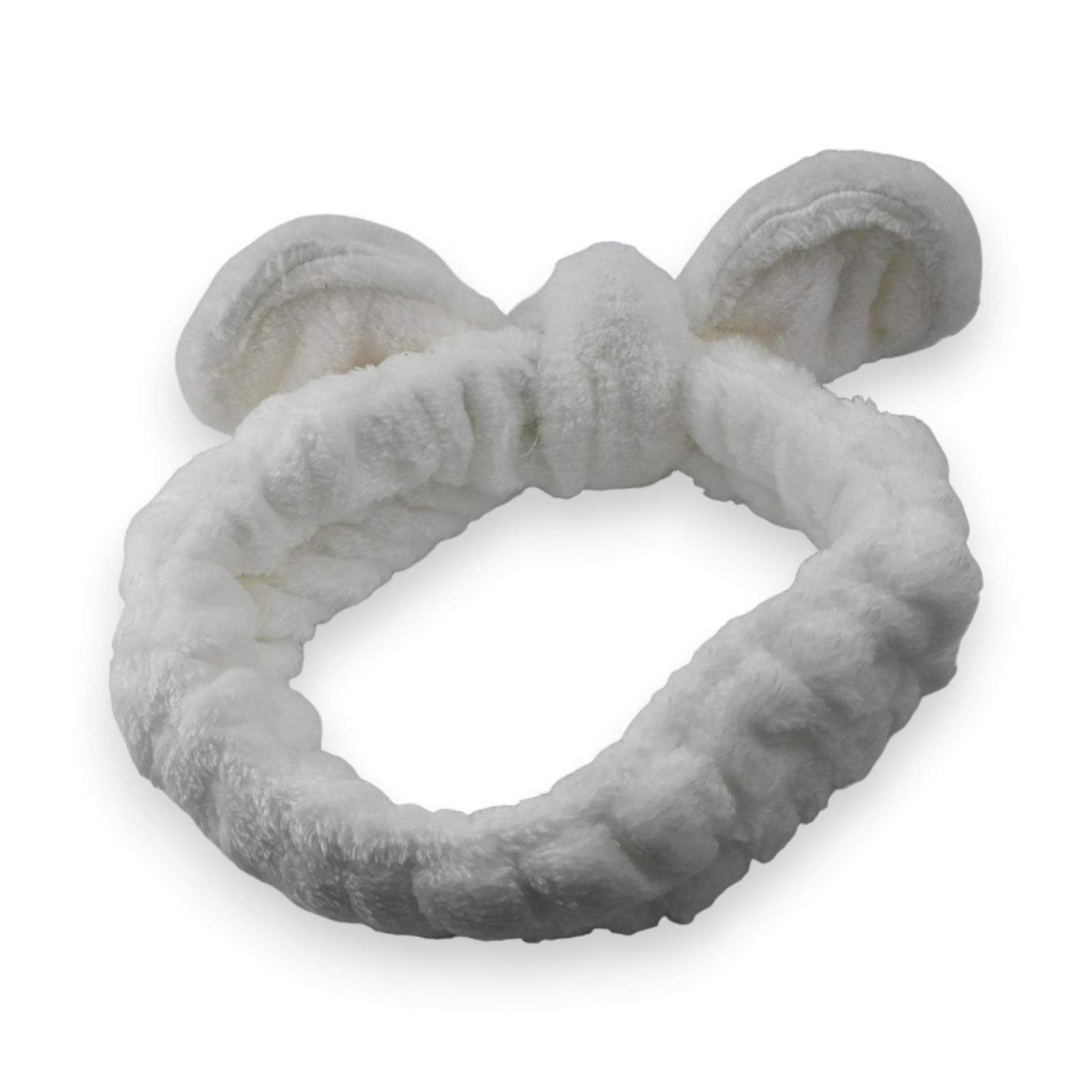Weißes flauschiges Stirnband mit Schleife für Frauen, Make-up-Haarband aus weichem Frottee für Gesichtspflege