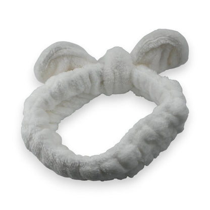 Weißes flauschiges Stirnband mit Schleife für Frauen, Make-up-Haarband aus weichem Frottee für Gesichtspflege