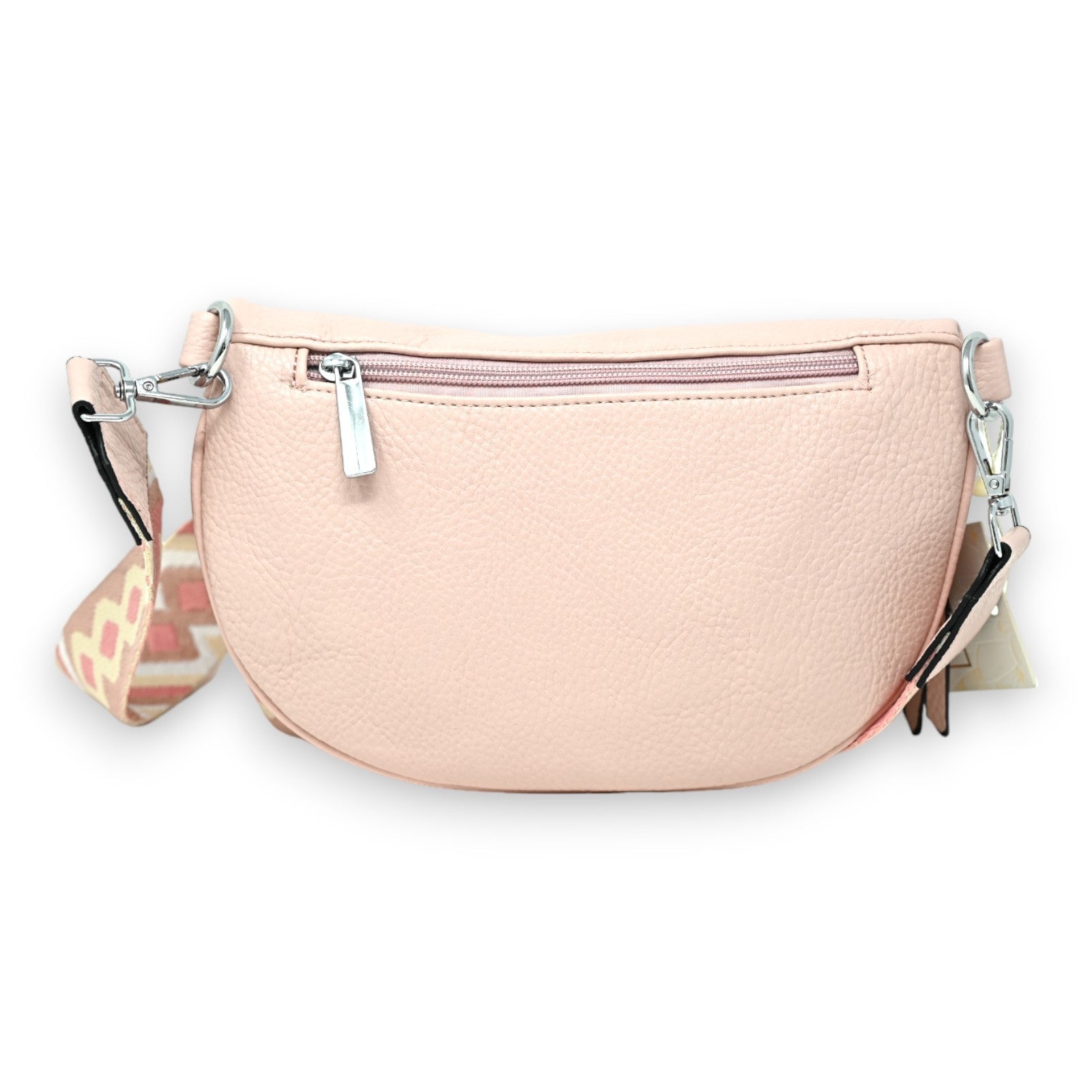 Zarte rosa Bauchtasche mit Reißverschluss und verstellbarem Riemen, elegante Umhängetasche aus Kunstleder
