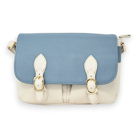 Zweifarbige beige und jeansblaue Umhängetasche