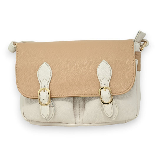 Zweifarbige beige und taupe Schultertasche