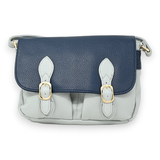 Zweifarbige Umhängetasche in Jeansblau und Marineblau